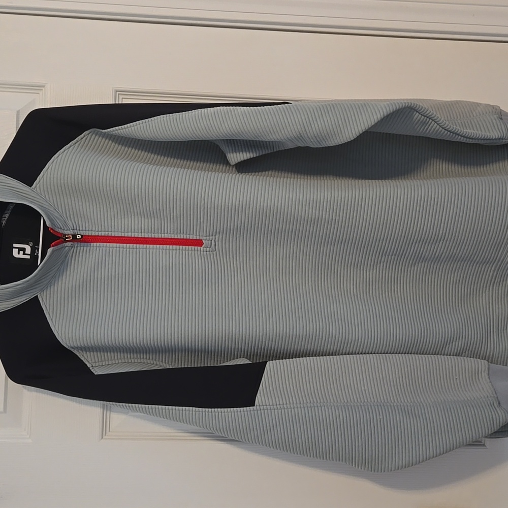 FOOTJOY 1/4 ZIP PULLOVER SIZE L GRAY RIBBED GOLF LONG SLEEVE JACKET MENS